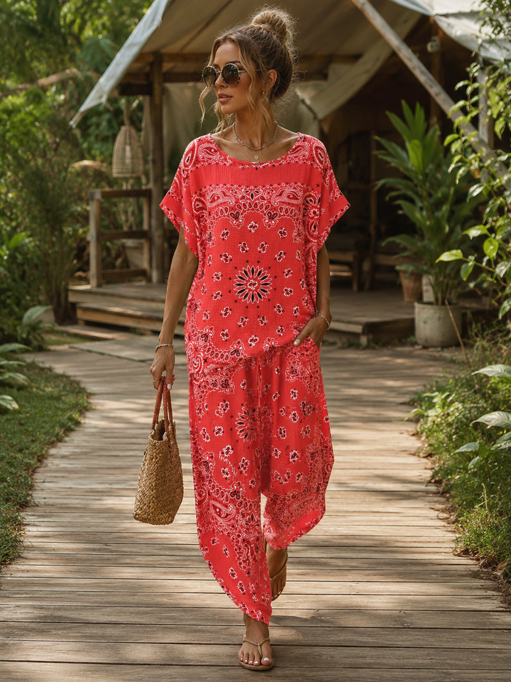 Amelia Bandana Print Co-Ord Coral