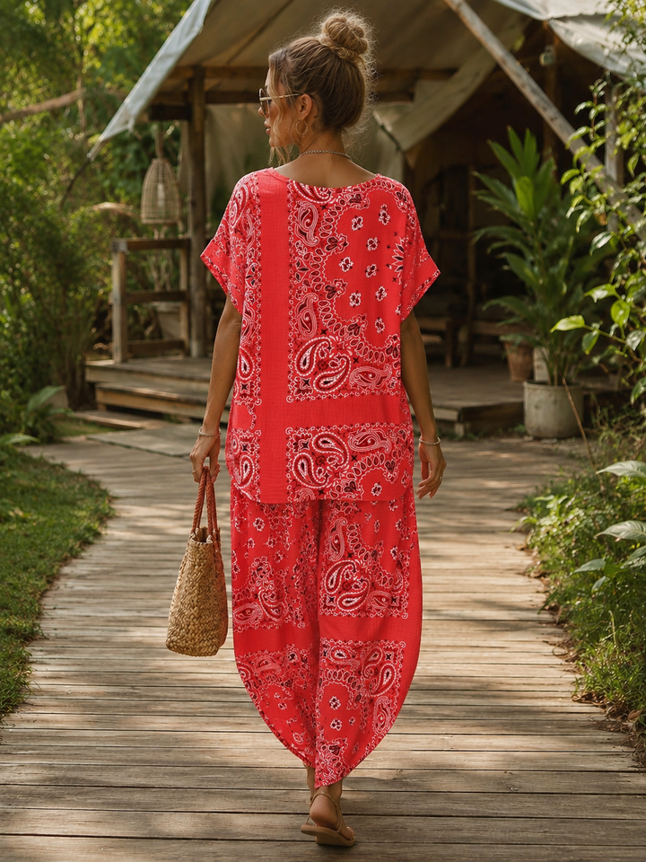 Amelia Bandana Print Co-Ord Coral