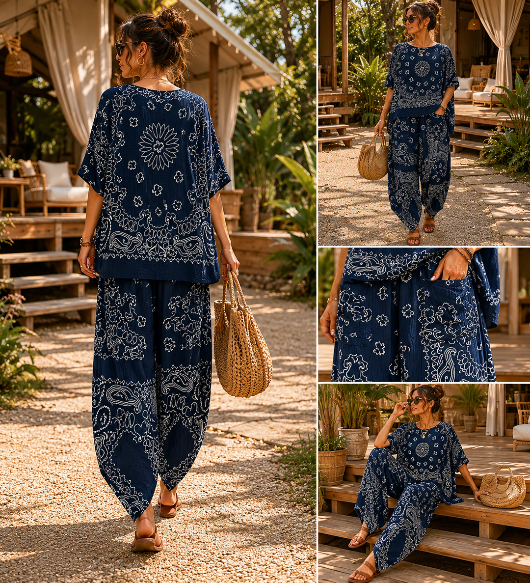 Amelia Bandana Print Co-Ord Navy