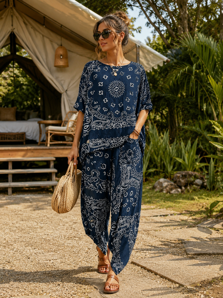 Amelia Bandana Print Co-Ord Navy