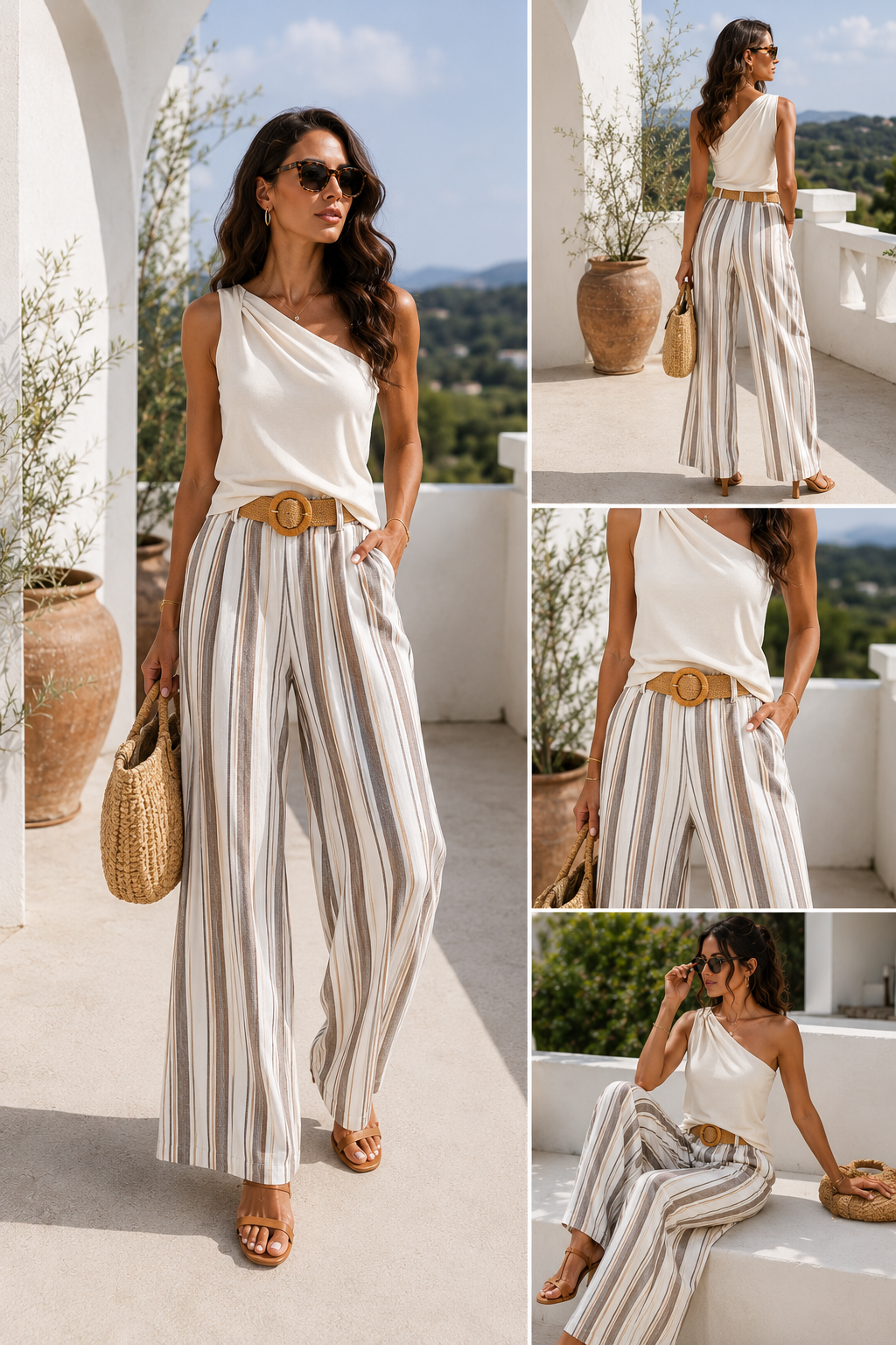 Della Belted Stripe Trousers Chocolate