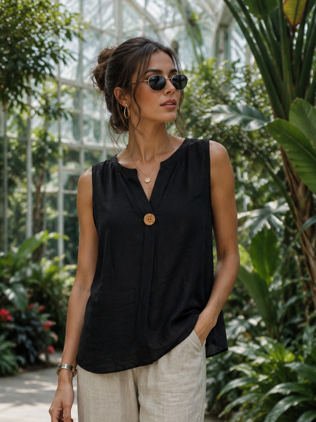 Delia Button Top Black