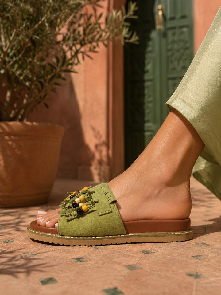 Boho Fringe Slip-on Sliders