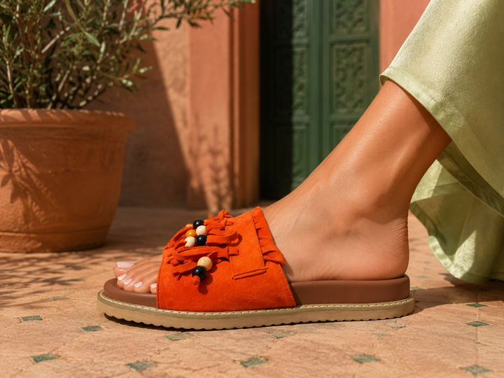 Boho Fringe Sliders Orange