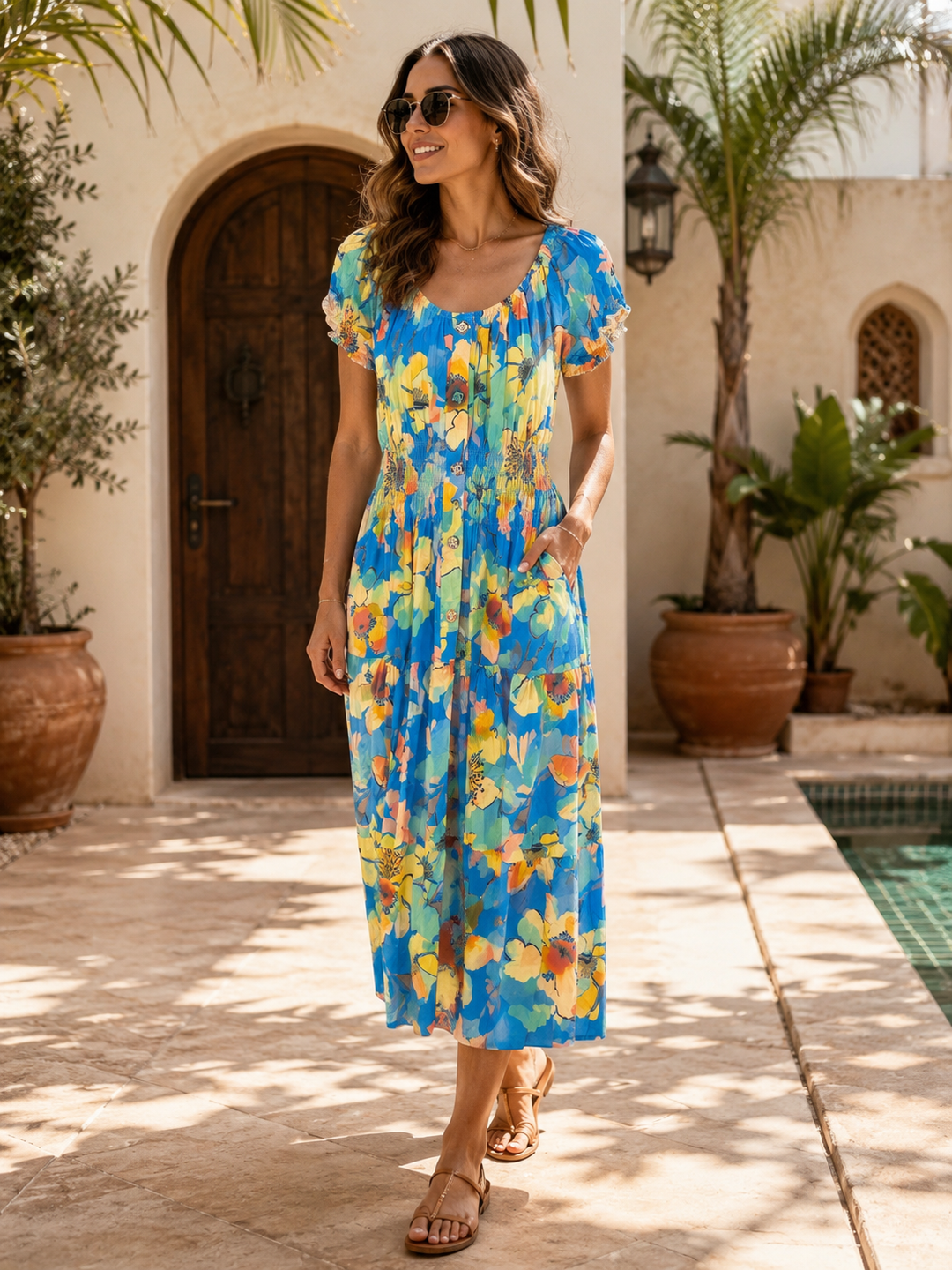 Alondra Floral Midi Dress Blue