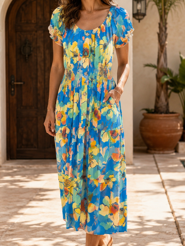 Alondra Floral Midi Dress Blue