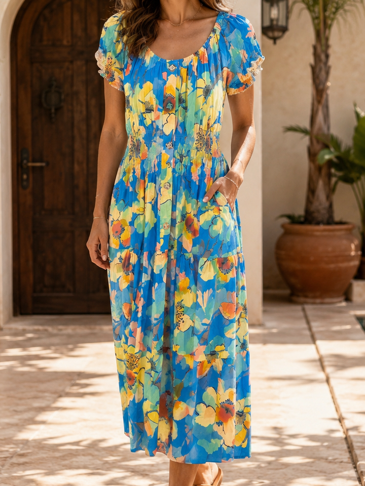 Alondra Floral Midi Dress Blue
