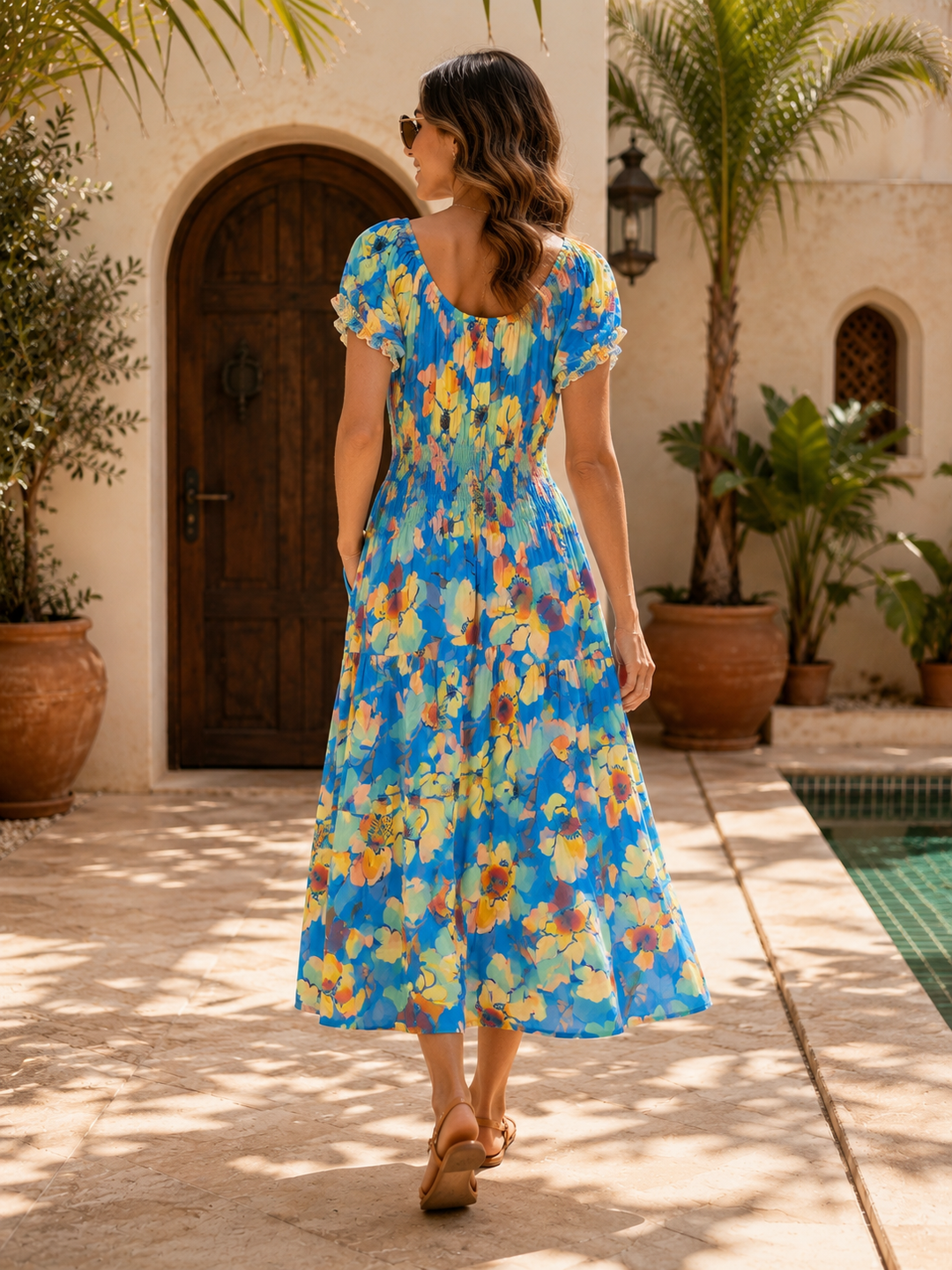 Alondra Floral Midi Dress Blue