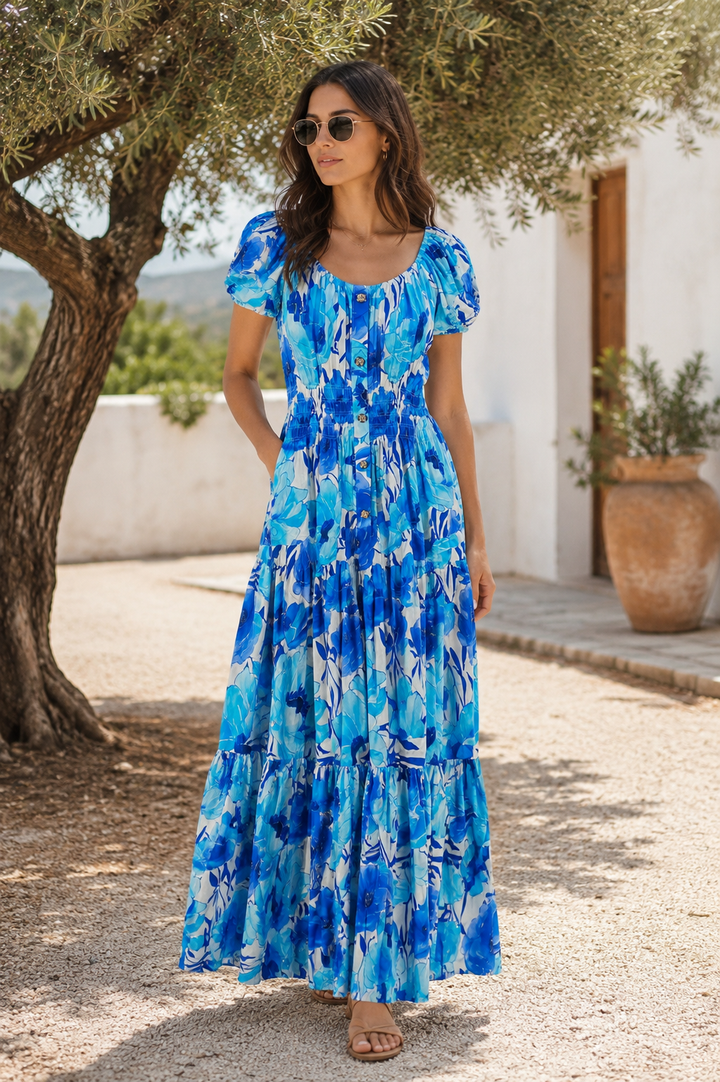 Alondra Floral Maxi Dress Aqua