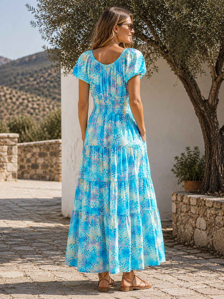 Alondra Animal Print Maxi Dress Aqua