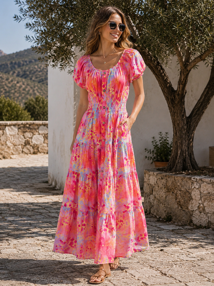 Alondra Animal Print Maxi Dress Coral