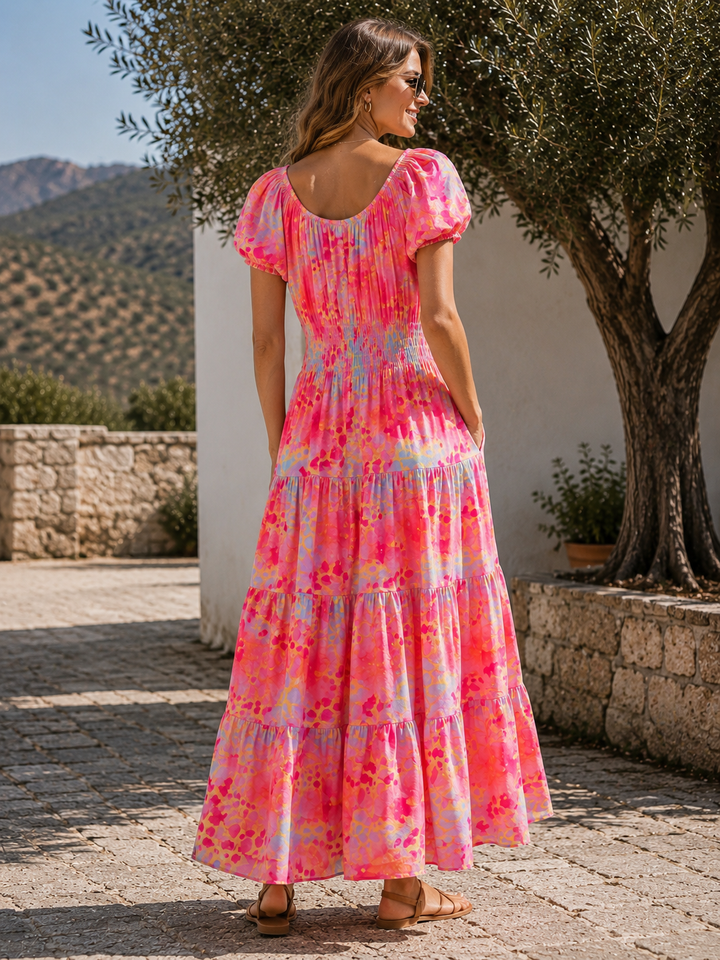 Alondra Animal Print Maxi Dress Coral