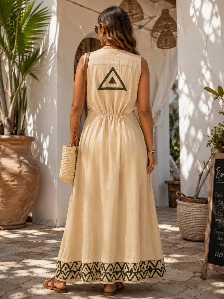 Neena Geometric Cotton Dress Beige