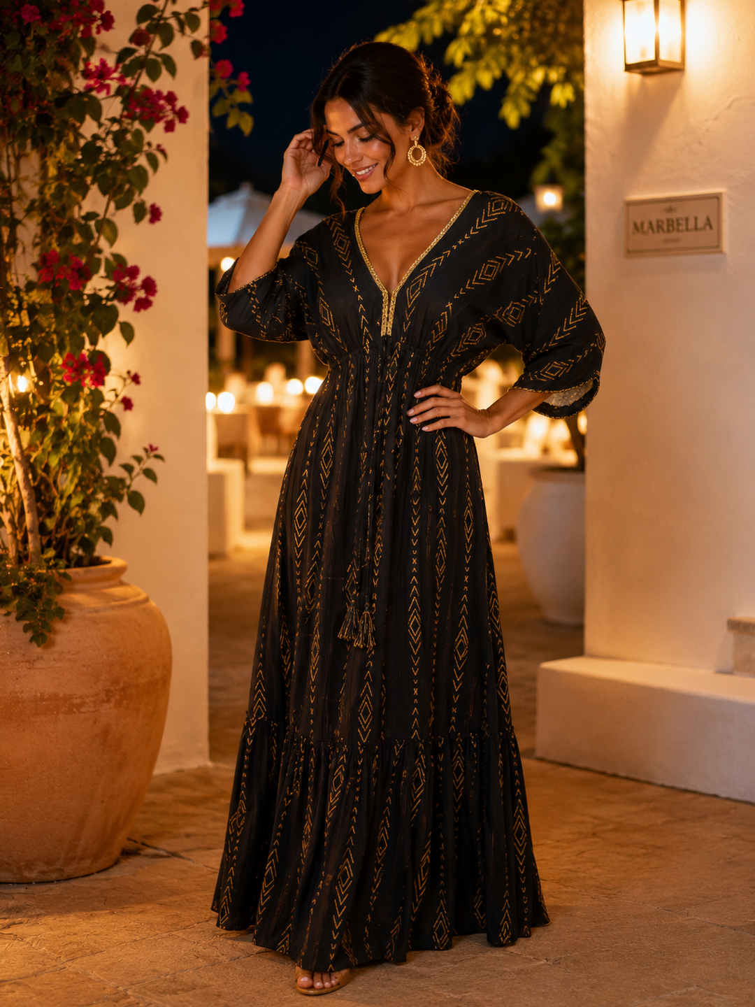 Rosalia Aztec Maxi Dress Black & Gold