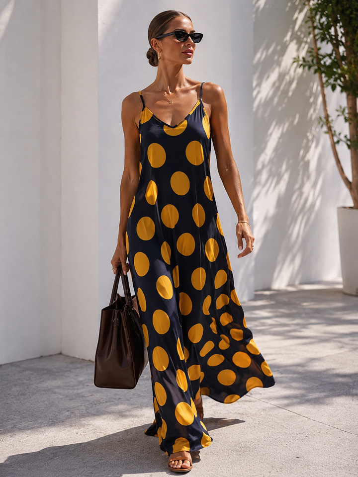 Stefania Polka Dot Dress Navy