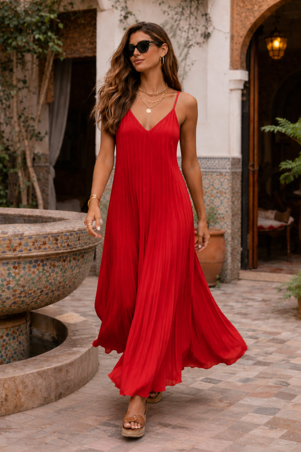 Nancy Pleat Dress Red
