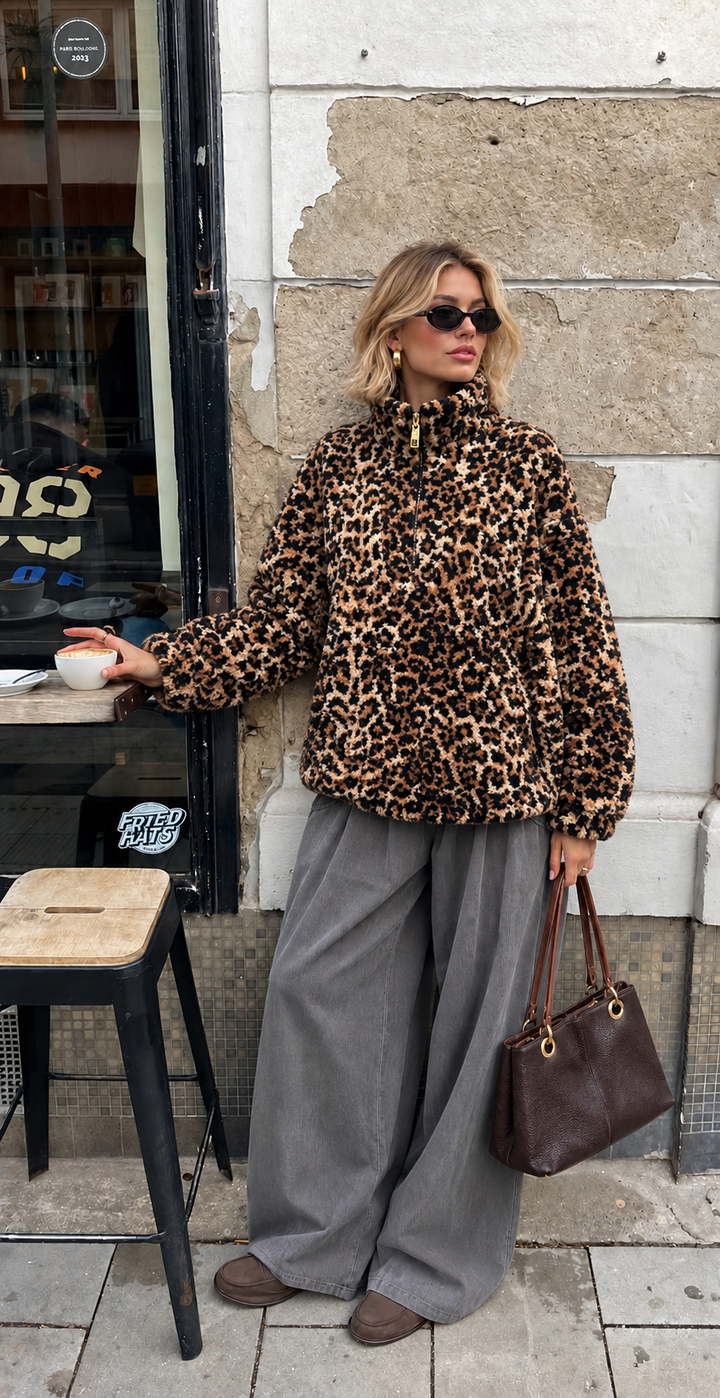 Lia Leopard Zip Fleece