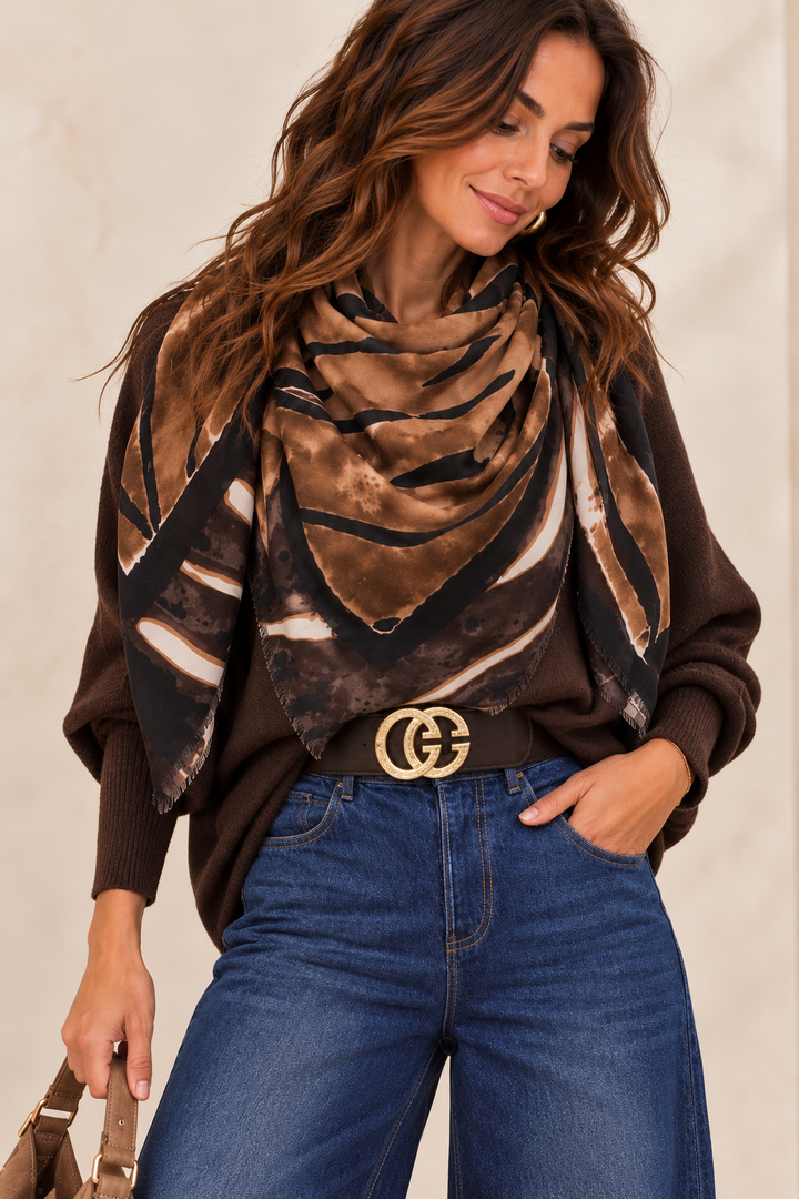 Abstract Tiger Print Scarf Tan