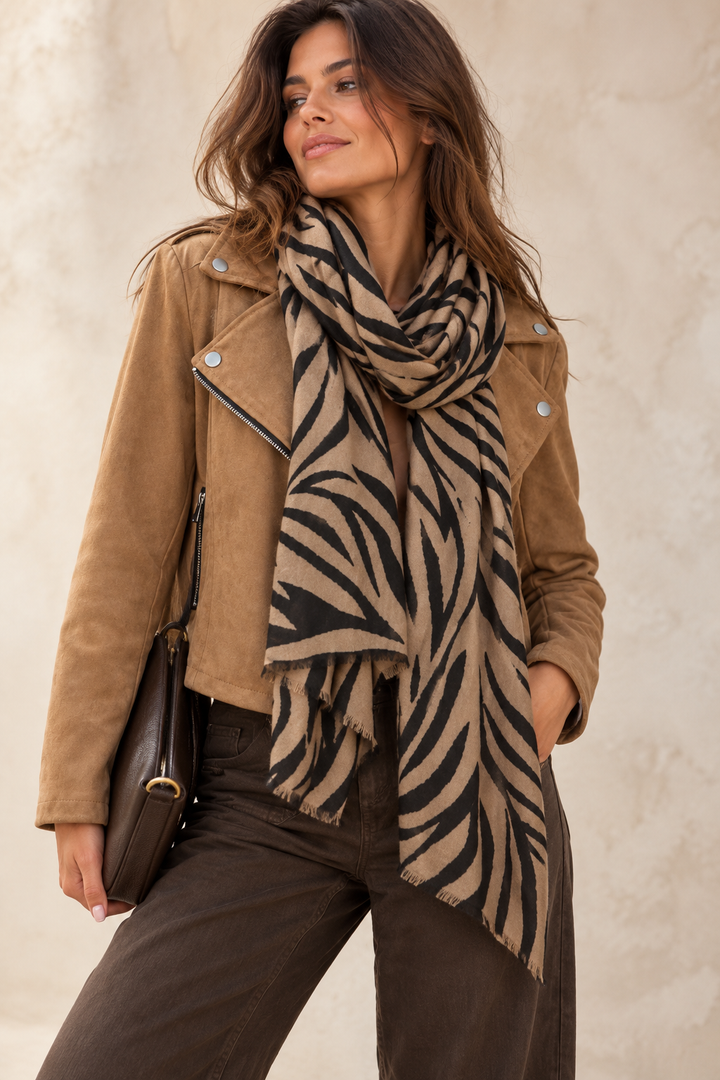 Zina Zebra Print Scarf Camel