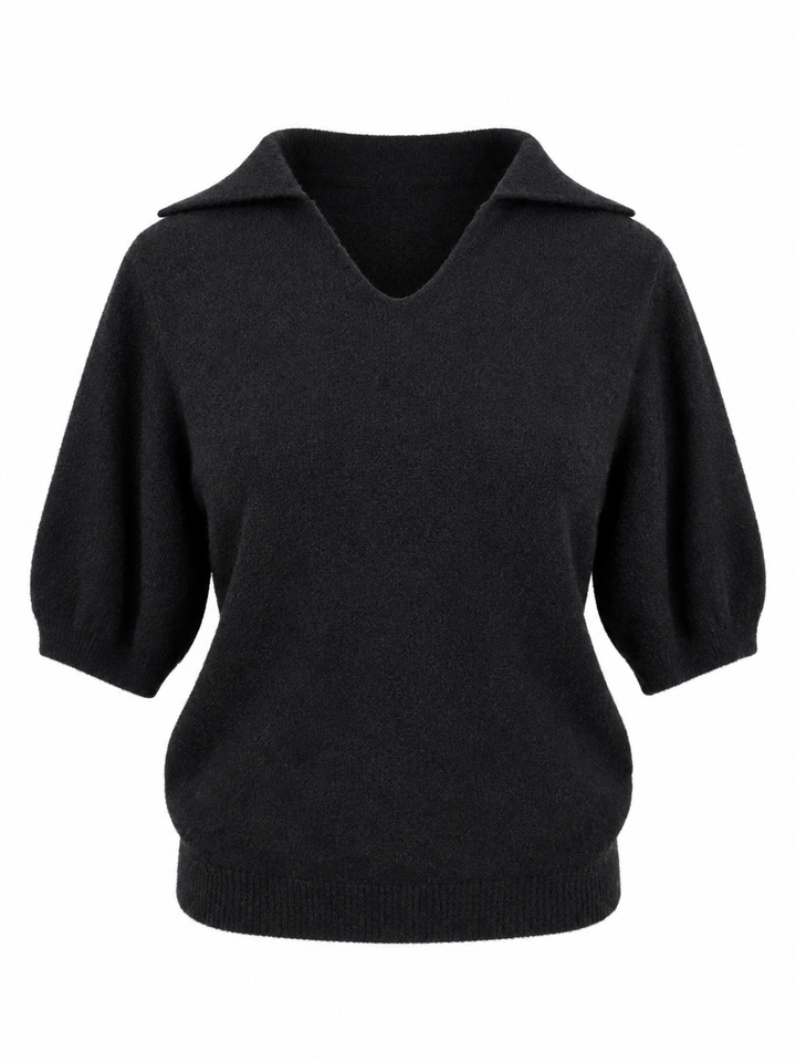 Reya Open Knit Collar Jumper Black