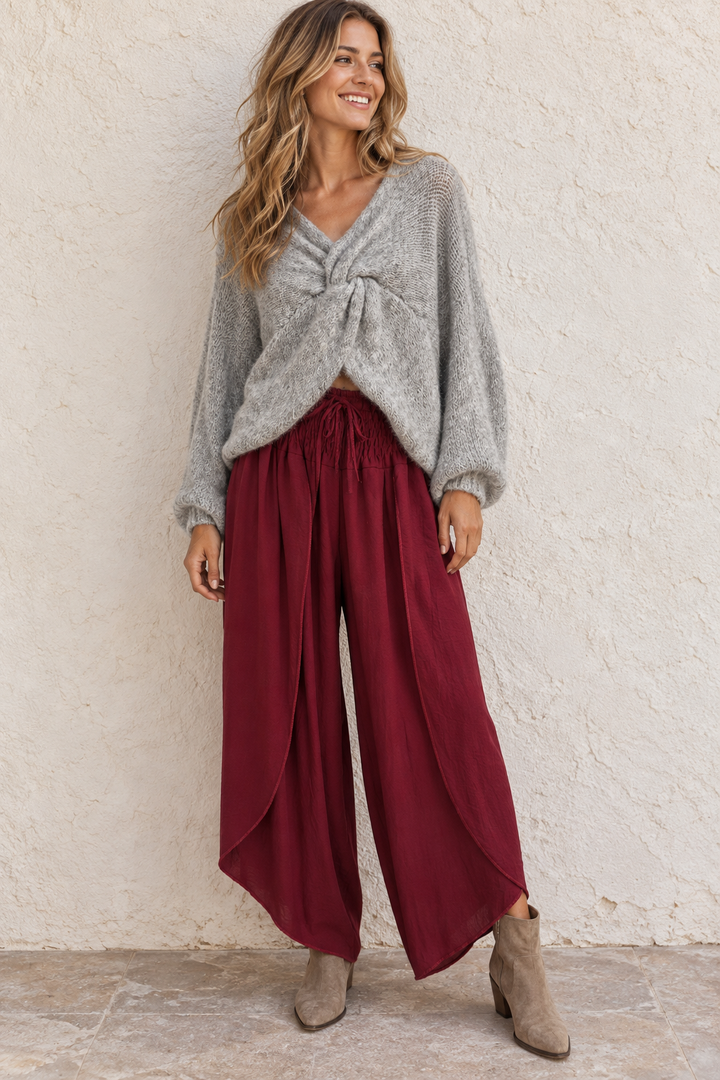 Calista Draped Harem Trousers Burgundy
