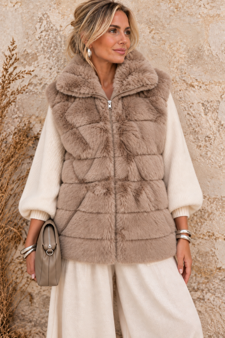 Aspen Faux Fur Panel Gilet Latte