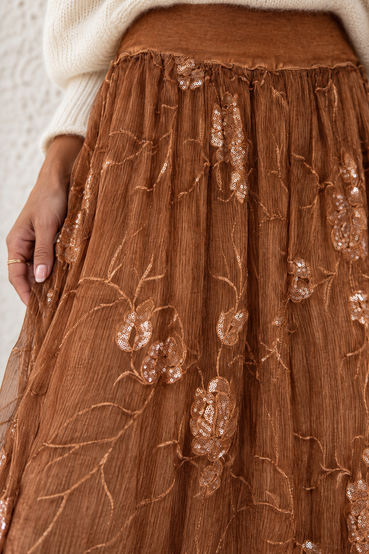 Georgette Sequin Skirt Toffee