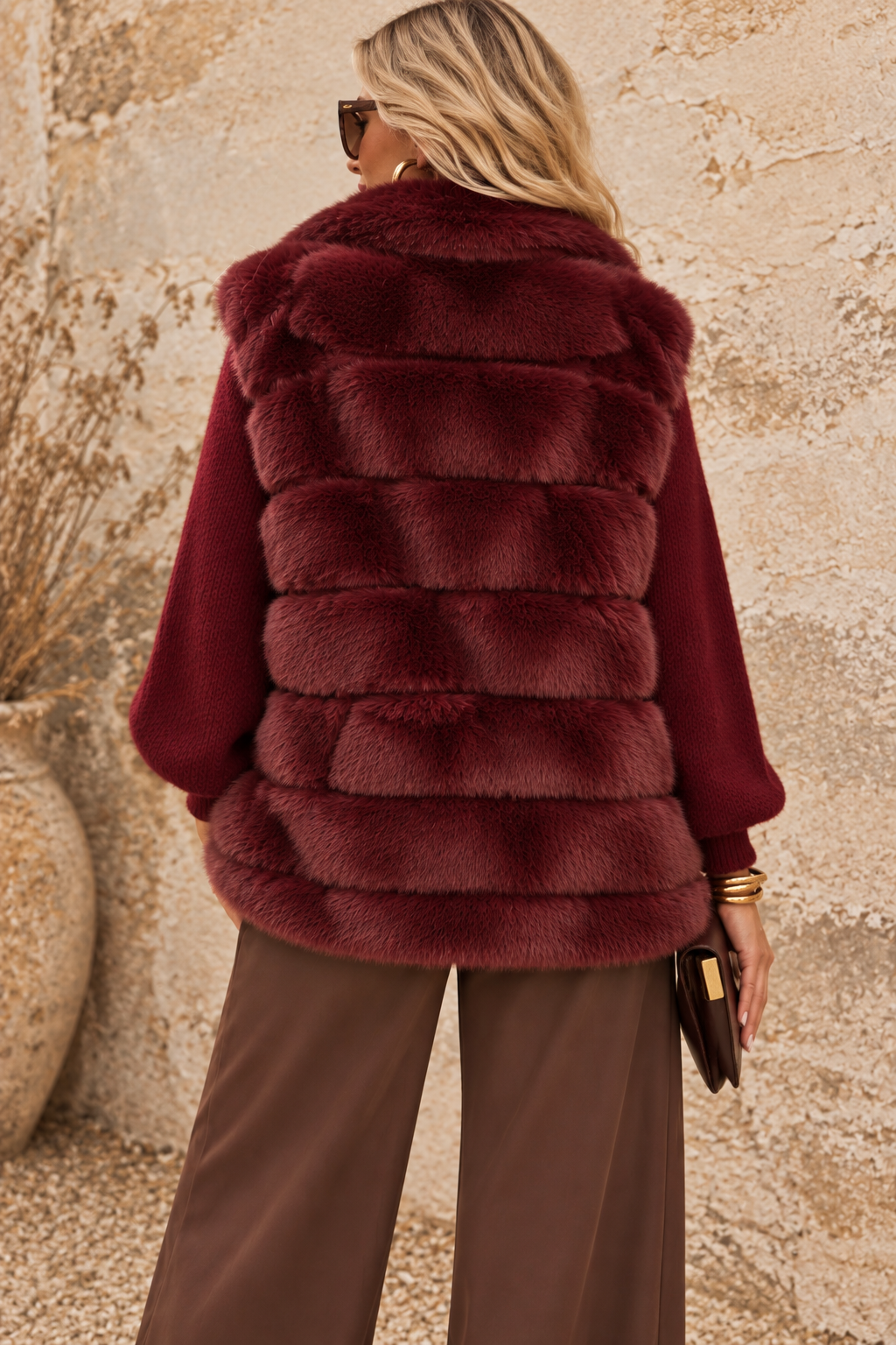 Aspen Faux Fur Panel Gilet Burgundy