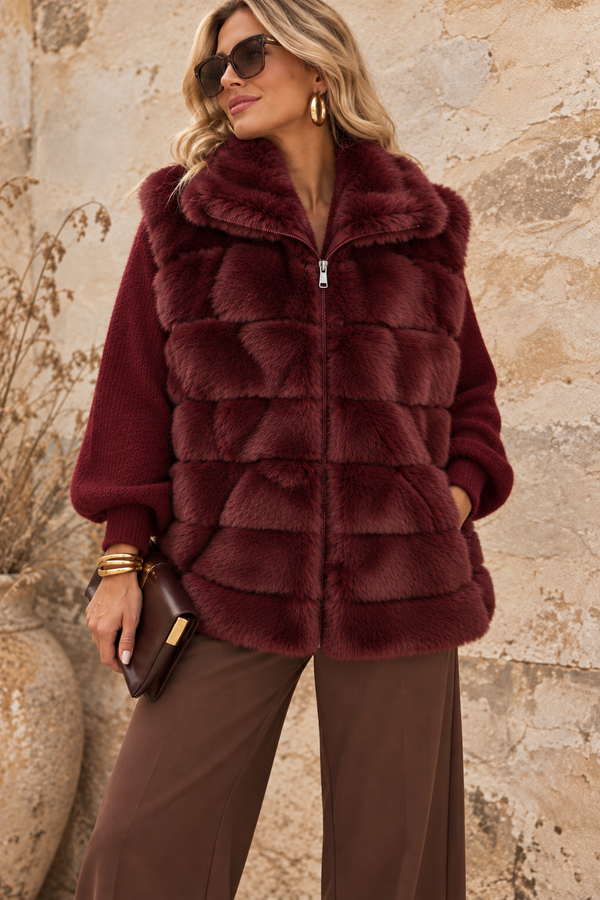 Aspen Faux Fur Panel Gilet Burgundy