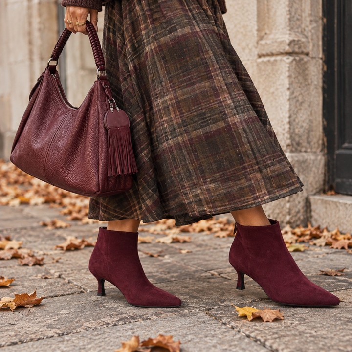 Kyra Faux Suede Ankle Boots Burgundy