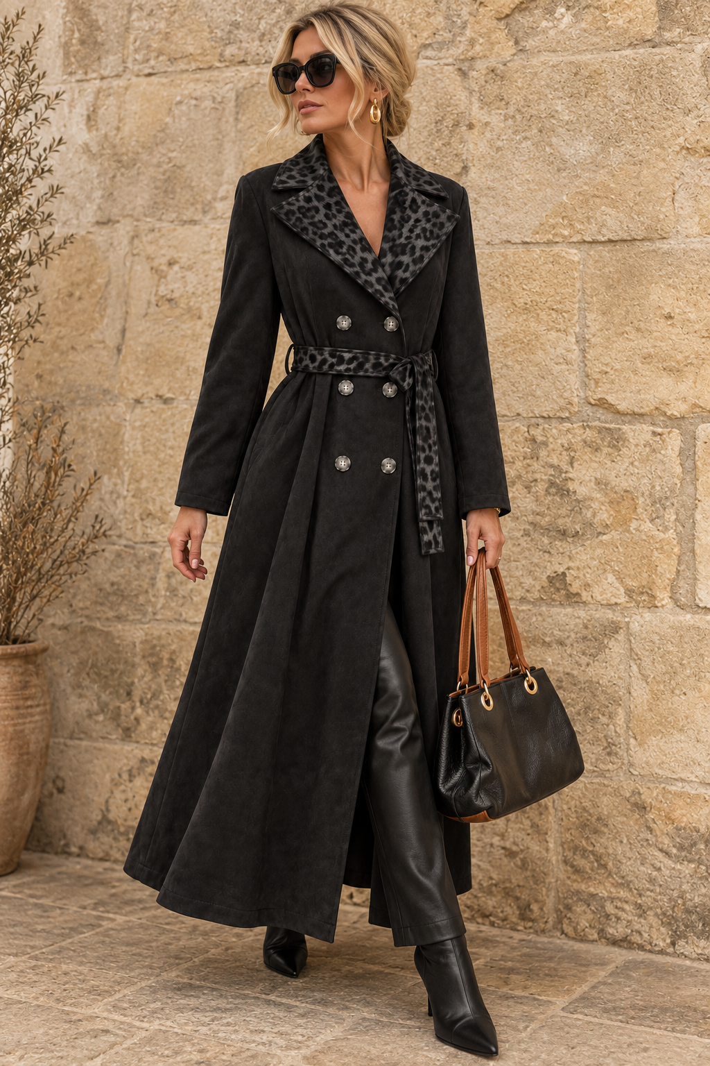 Narla Faux Suede Belted Coat Black