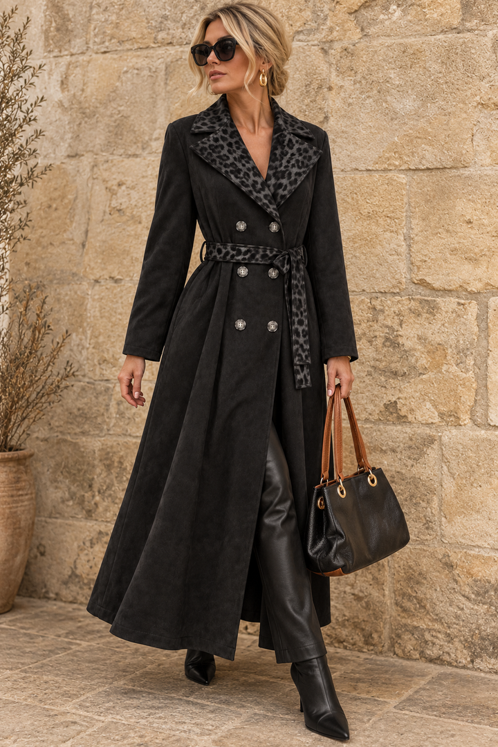 Narla Faux Suede Belted Coat Black