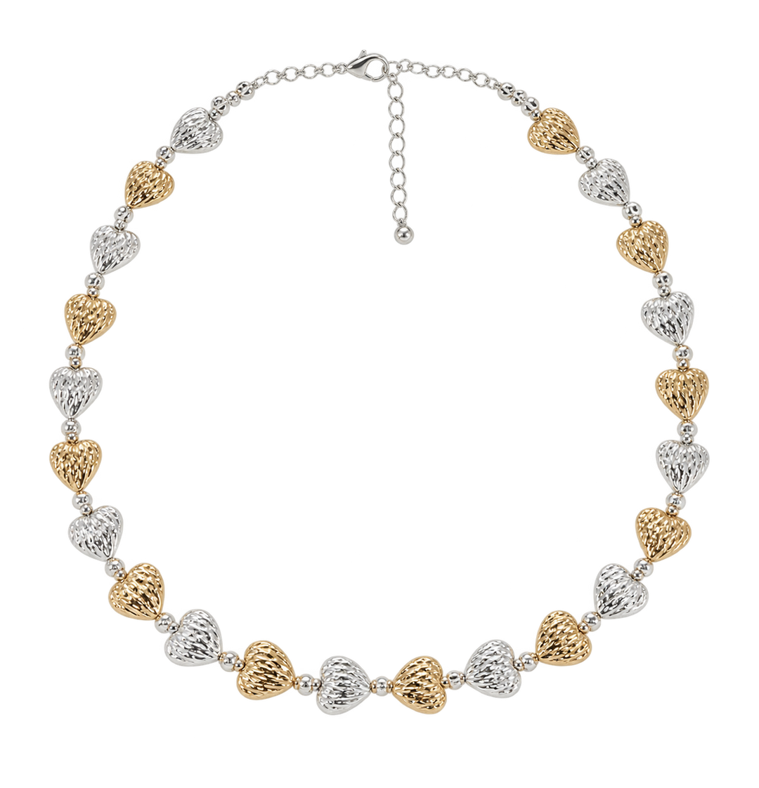 Textured Heart Necklace Two Tone