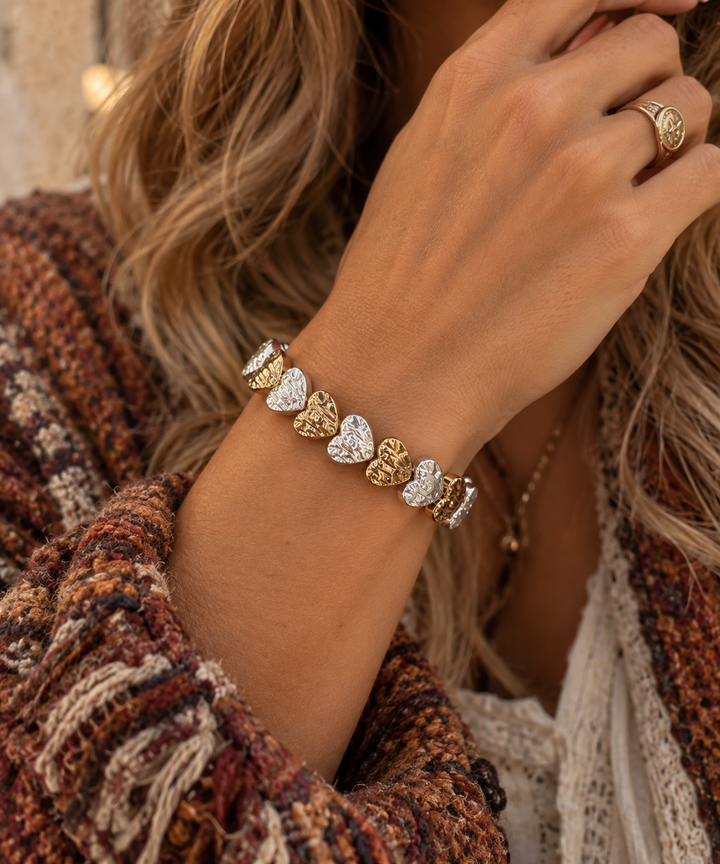 Textured Heart Bracelet Two Tone