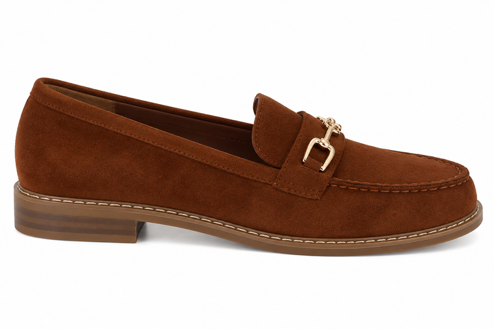 Daryl Buckle Faux Suede Loafers Tan