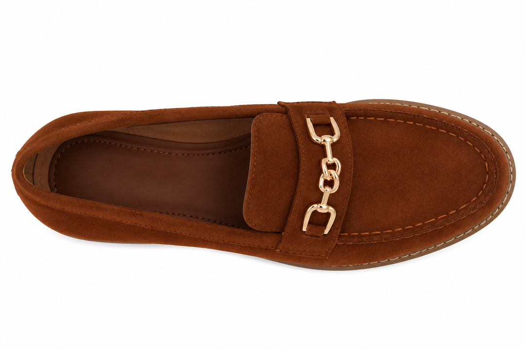 Daryl Buckle Faux Suede Loafers Tan