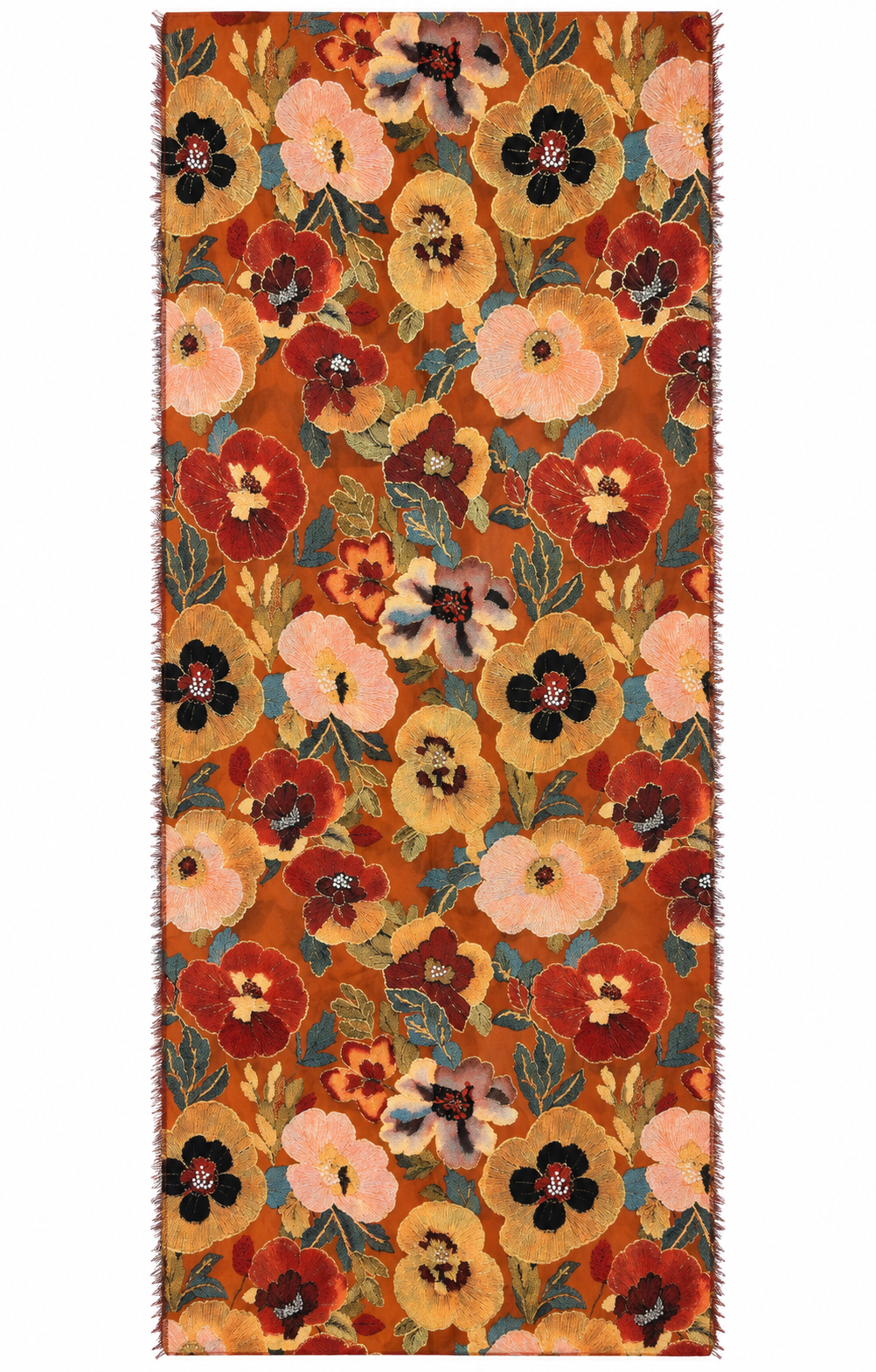 Kiku Oriental Floral Scarf Rust & Gold