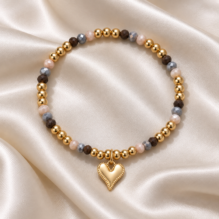 Pastel Beaded Heart Bracelet Mat Gold