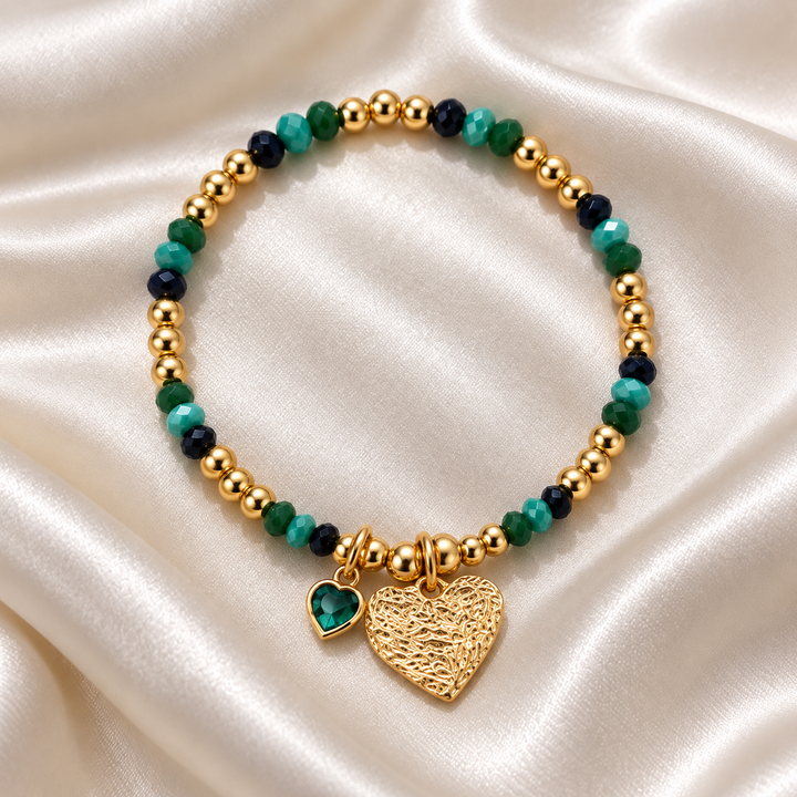 Emerald Stone Heart Bracelet Gold