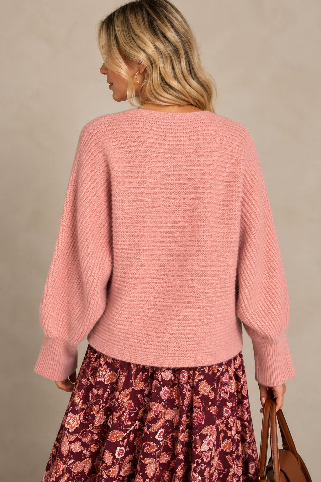 Patsy Ribbed Batwing Jumper Pink