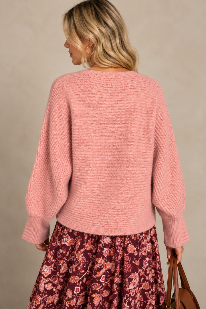 Patsy Ribbed Batwing Jumper Pink