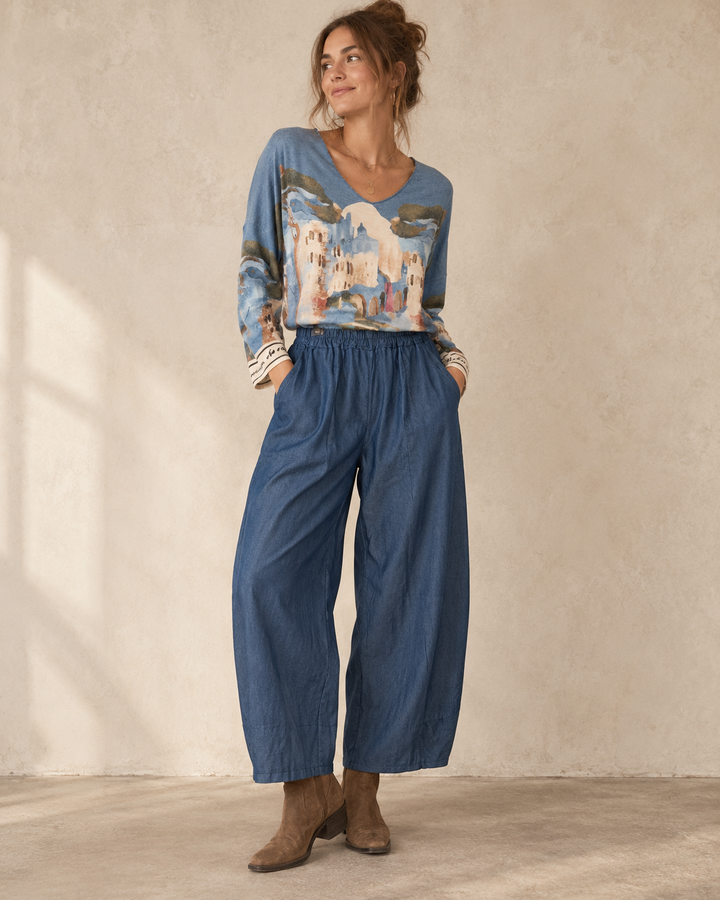 Bindi Barrel Leg Trouser Denim Blue