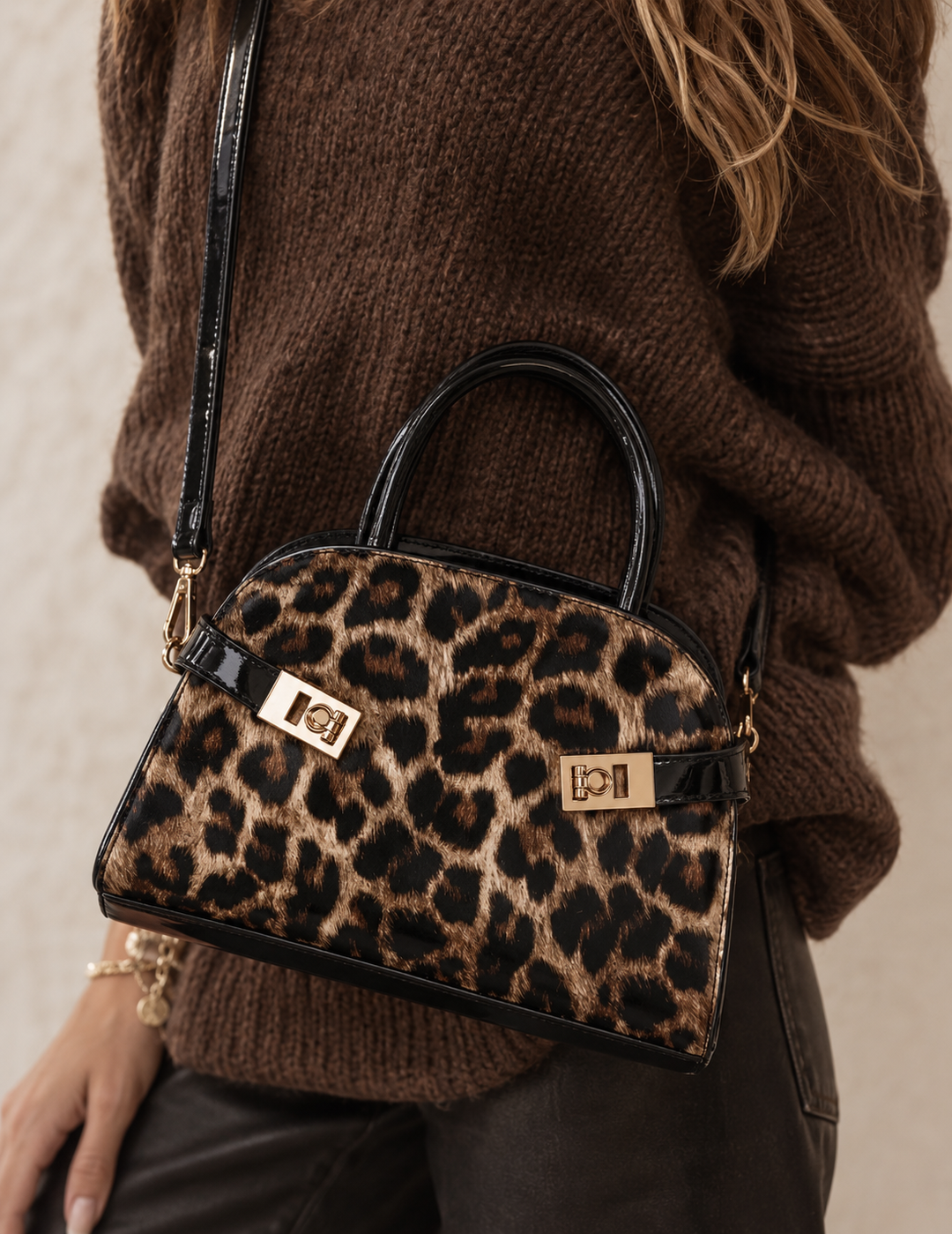 Roxie Glossy Leopard Bag Chocolate