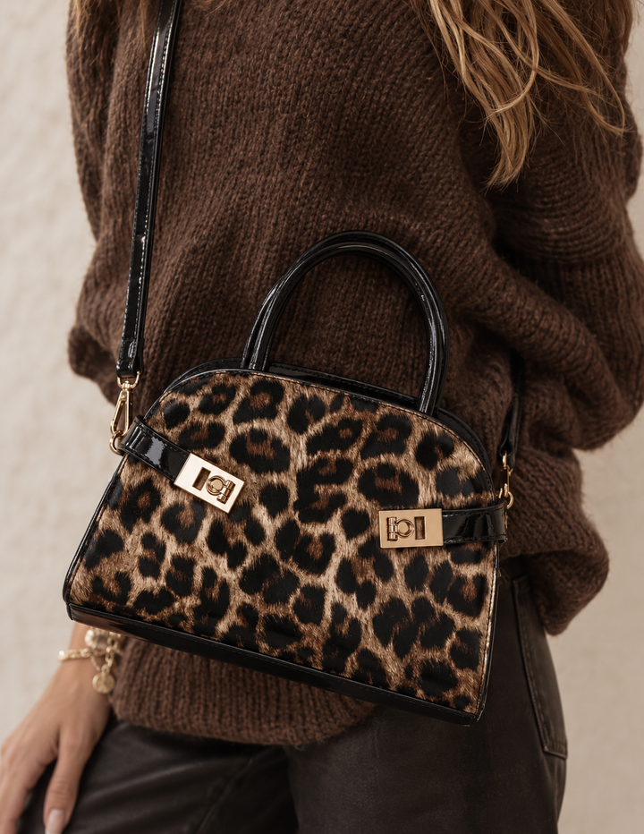 Roxie Glossy Leopard Bag Chocolate