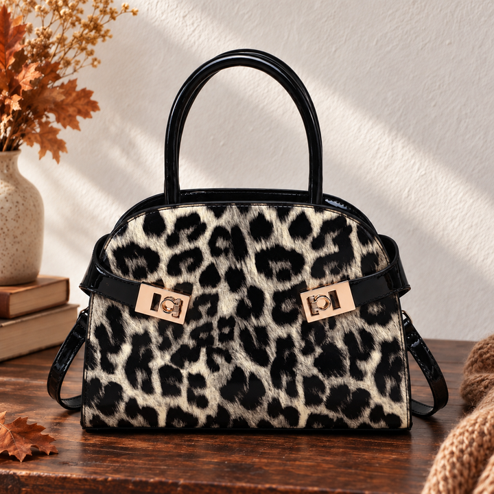 Roxie Glossy Leopard Bag Black