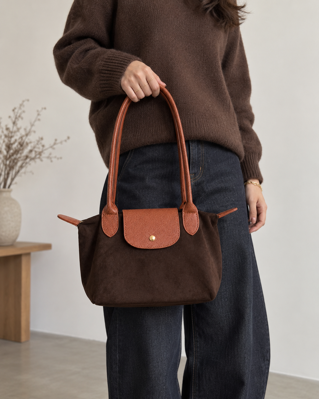Margot Faux Suede Handbag Chocolate