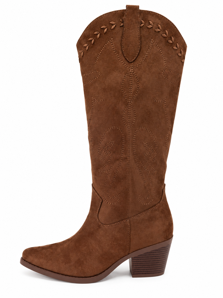 Taylor Faux Suede Cowboy Boots Coffee