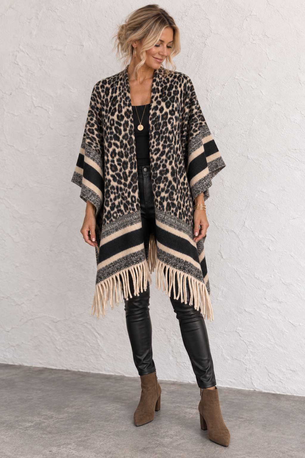 Billie Leopard Poncho Shawl Chocolate