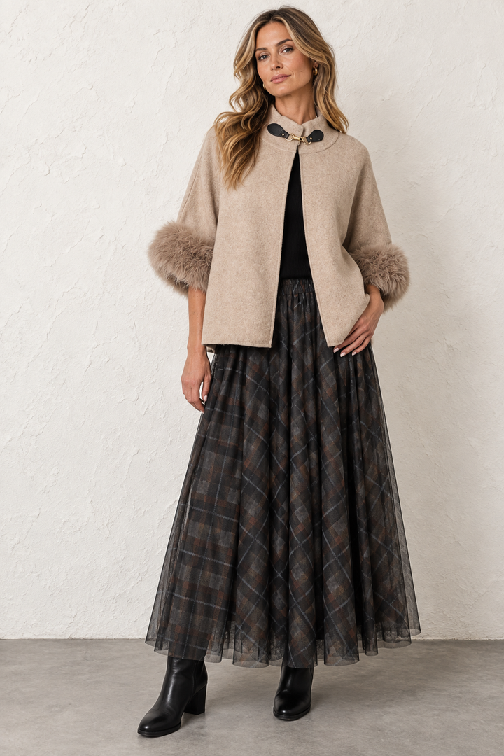Vivenna Faux Fur Poncho Beige