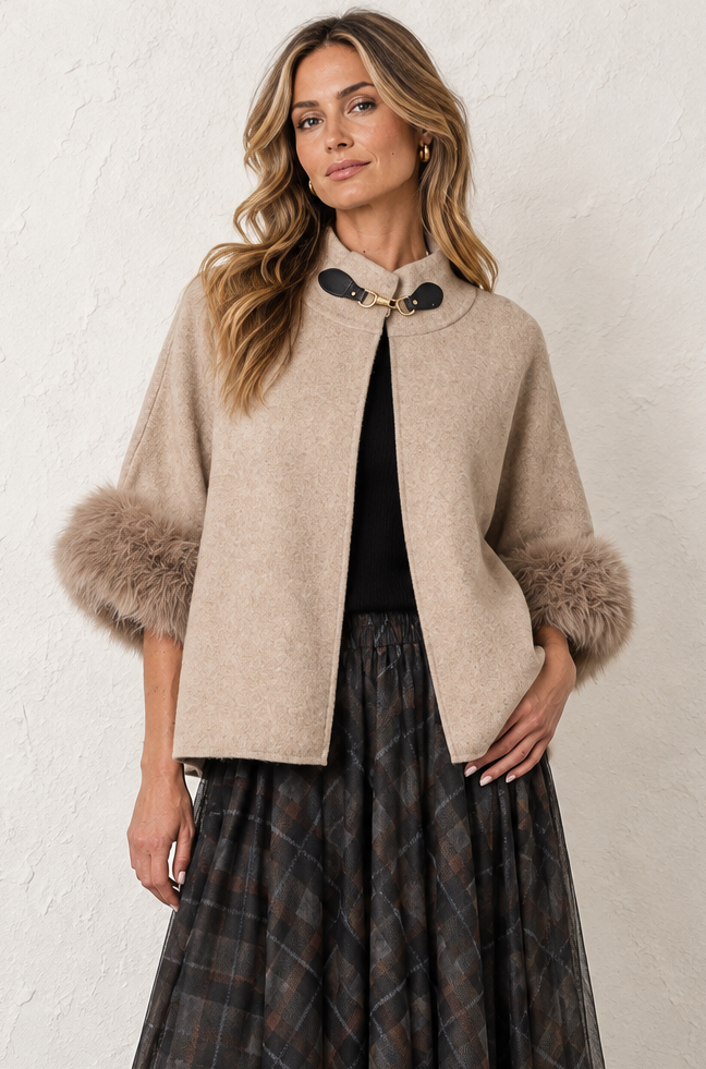 Vivenna Faux Fur Poncho Beige